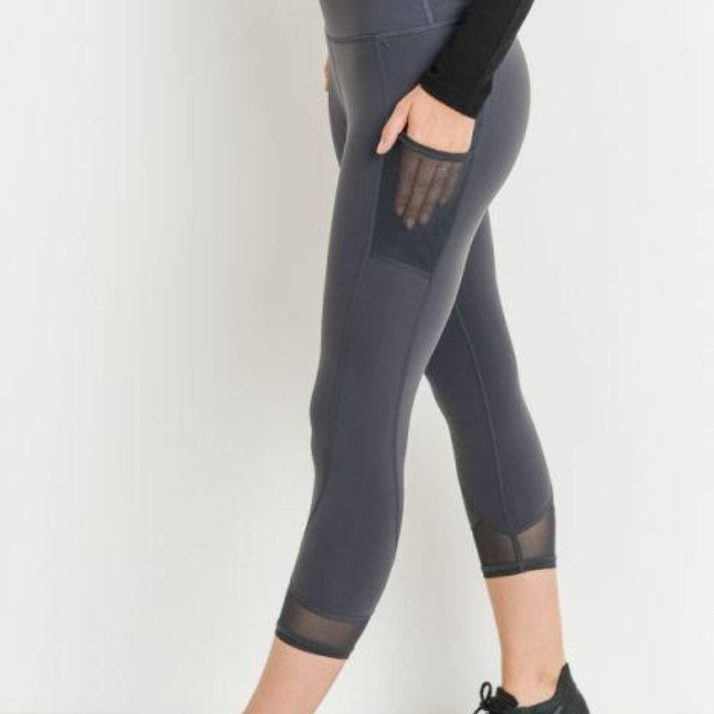 Blue-Grey Performance Capri Yoga Leggings
